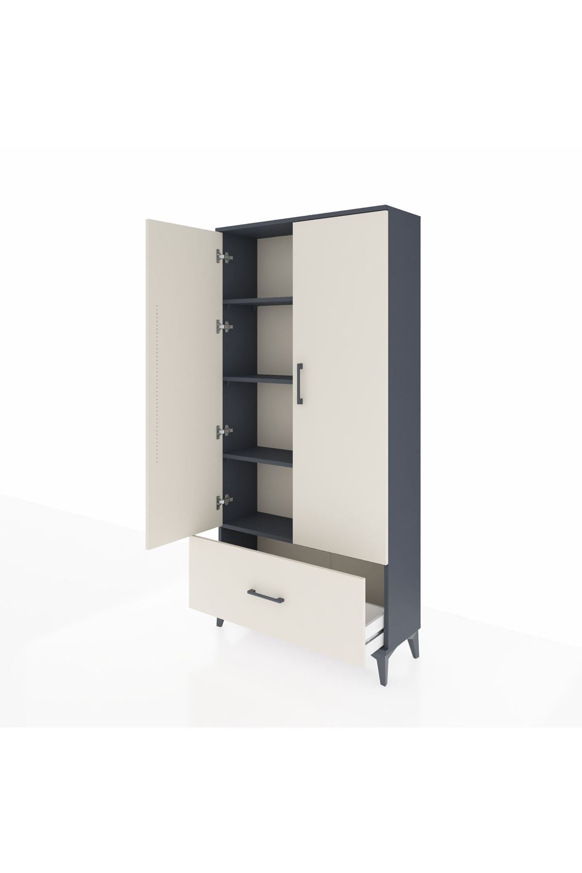 Arges Dolap 4 Raflı Tek Çekmeceli 2 Kapaklı 88x30x182 Antrasit-Aytaşı