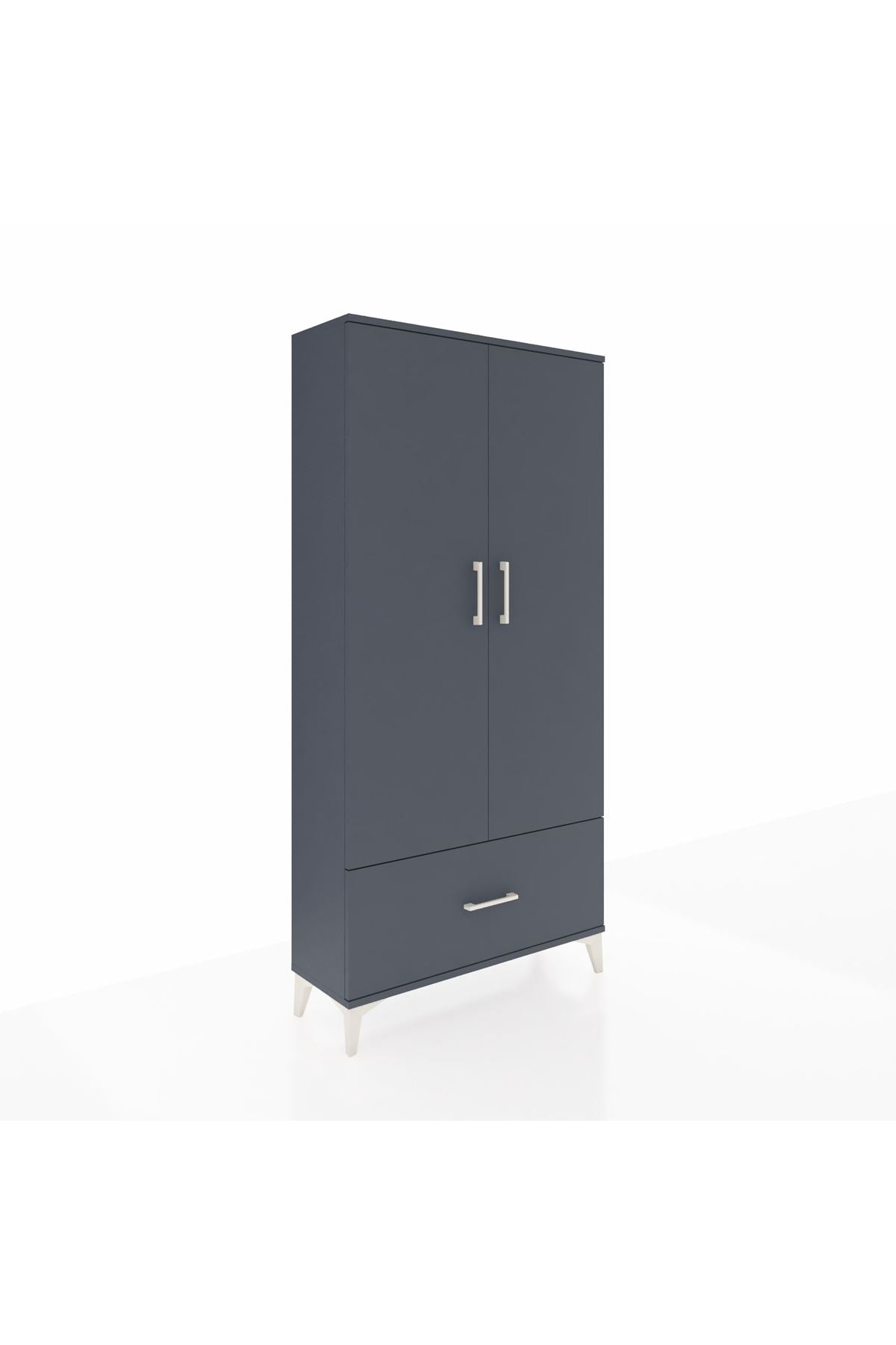 Arges Dolap 4 Raflı Tek Çekmeceli 2 Kapaklı 88x30x182 Antrasit-Antrasit