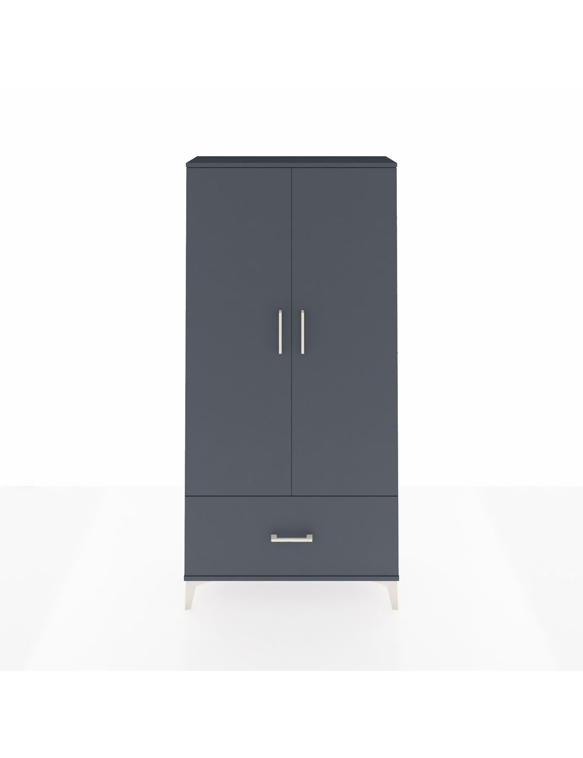 Arges Dolap 4 Raflı Tek Çekmeceli 2 Kapaklı 88x30x182 Antrasit-Antrasit