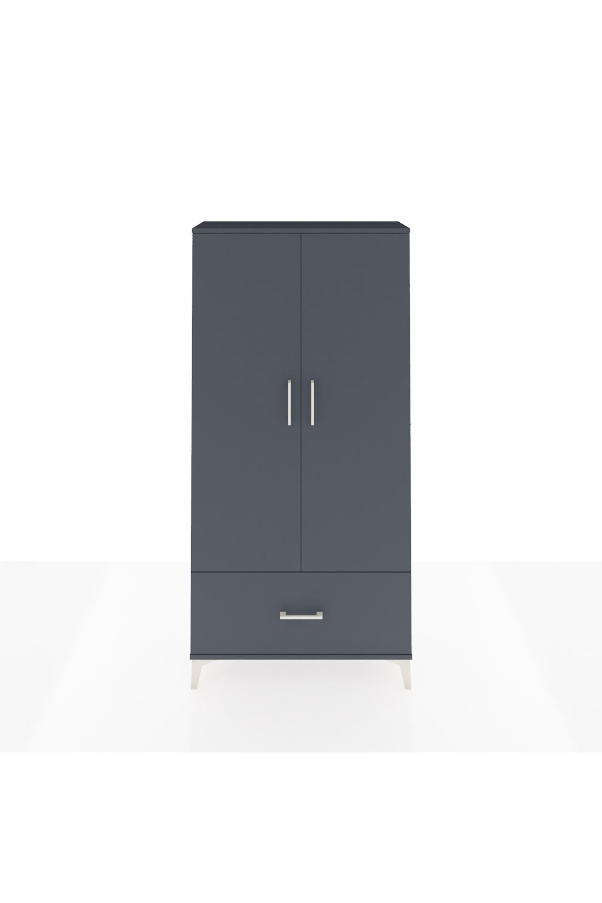 Arges Dolap 4 Raflı Tek Çekmeceli 2 Kapaklı 88x30x182 Antrasit-Antrasit