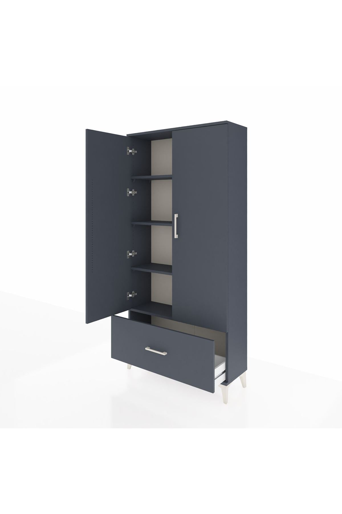 Arges Dolap 4 Raflı Tek Çekmeceli 2 Kapaklı 88x30x182 Antrasit-Antrasit