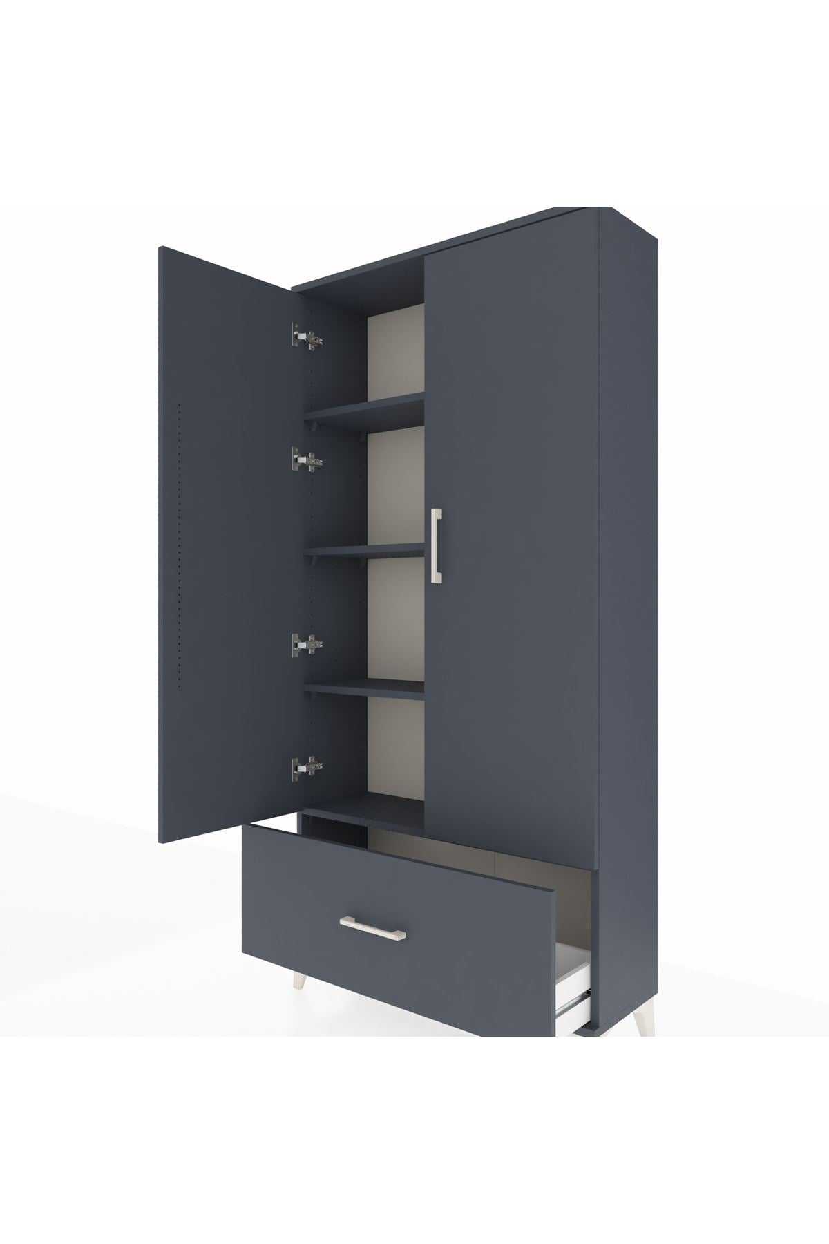 Arges Dolap 4 Raflı Tek Çekmeceli 2 Kapaklı 88x30x182 Antrasit-Antrasit