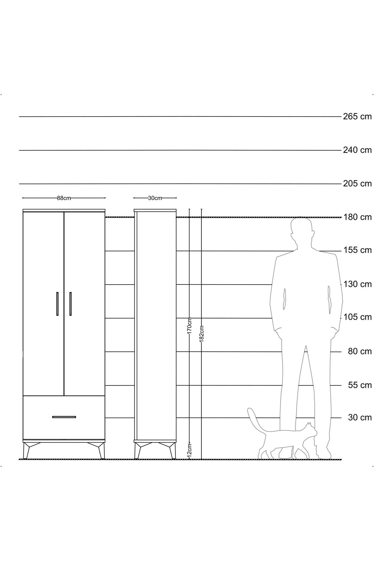 Arges Dolap 4 Raflı Tek Çekmeceli 2 Kapaklı 88x30x182 Antrasit-Antrasit
