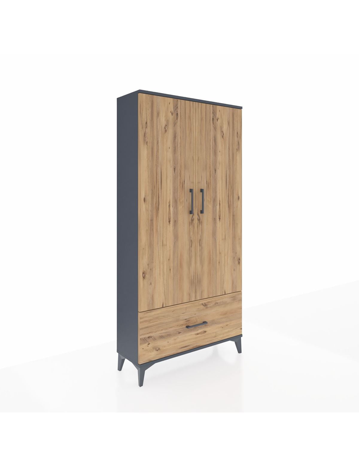 Arges Dolap 4 Raflı Tek Çekmeceli 2 Kapaklı 88x30x182 Antrasit-Çam