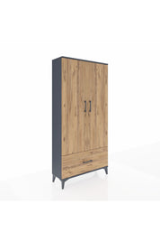 Arges Dolap 4 Raflı Tek Çekmeceli 2 Kapaklı 88x30x182 Antrasit-Çam