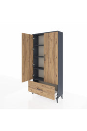 Arges Dolap 4 Raflı Tek Çekmeceli 2 Kapaklı 88x30x182 Antrasit-Çam