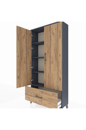 Arges Dolap 4 Raflı Tek Çekmeceli 2 Kapaklı 88x30x182 Antrasit-Çam