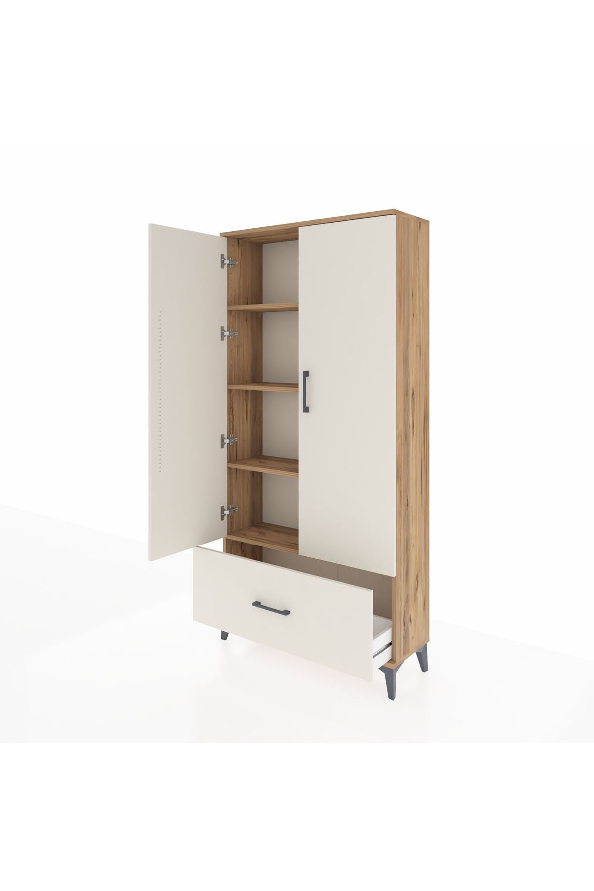 Arges Dolap 4 Raflı Tek Çekmeceli 2 Kapaklı 88x30x182 Çam-Aytaşı