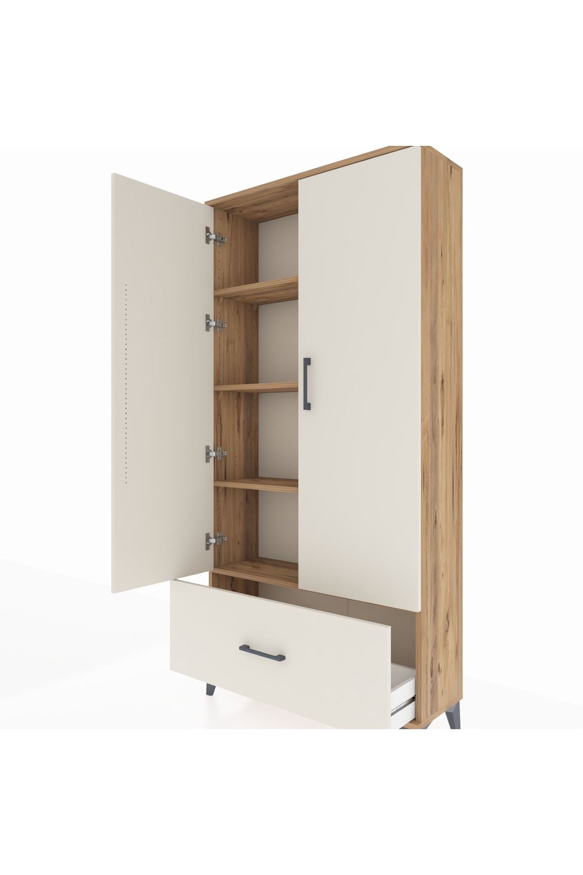 Arges Dolap 4 Raflı Tek Çekmeceli 2 Kapaklı 88x30x182 Çam-Aytaşı