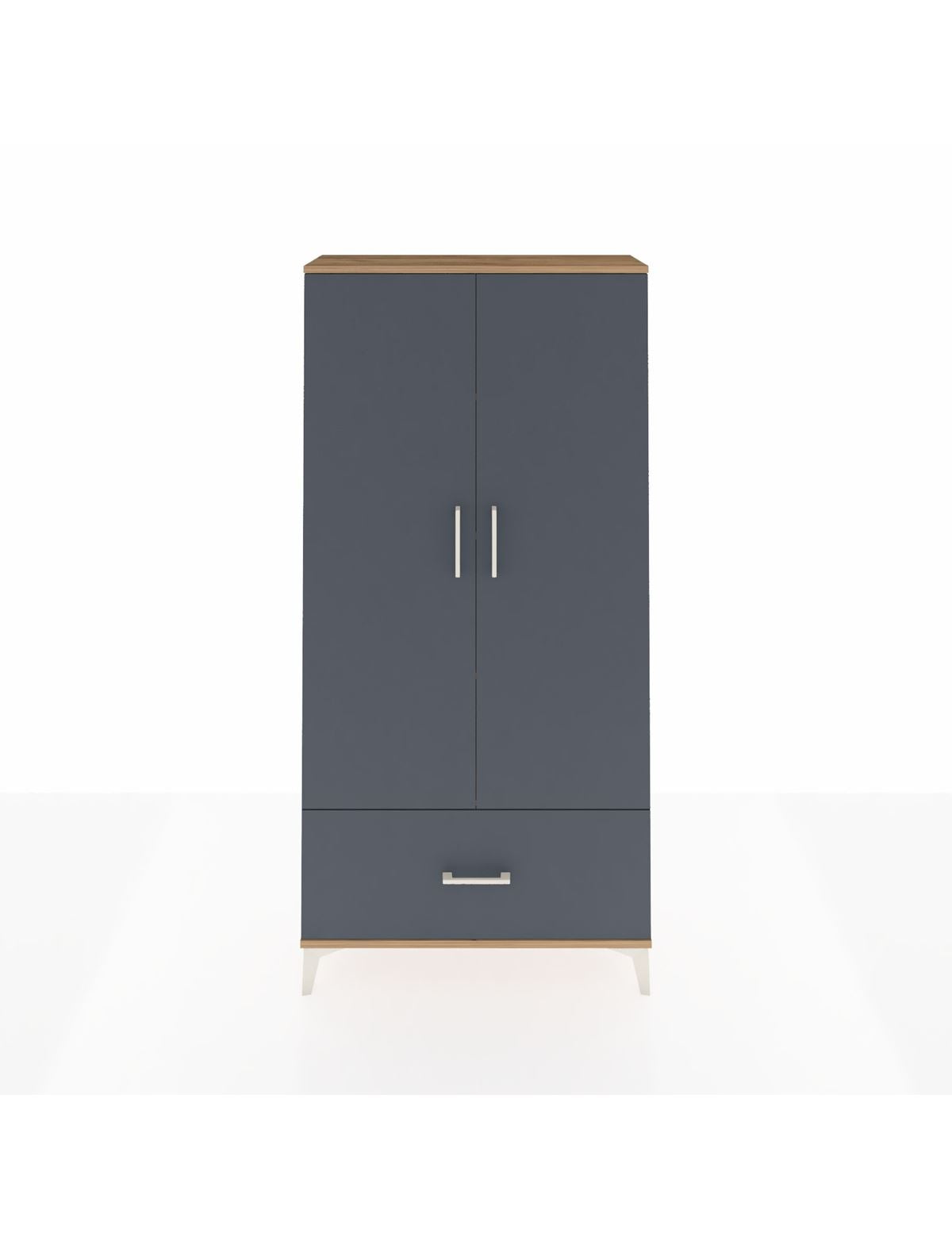 Arges Dolap 4 Raflı Tek Çekmeceli 2 Kapaklı 88x30x182 Çam-Antrasit