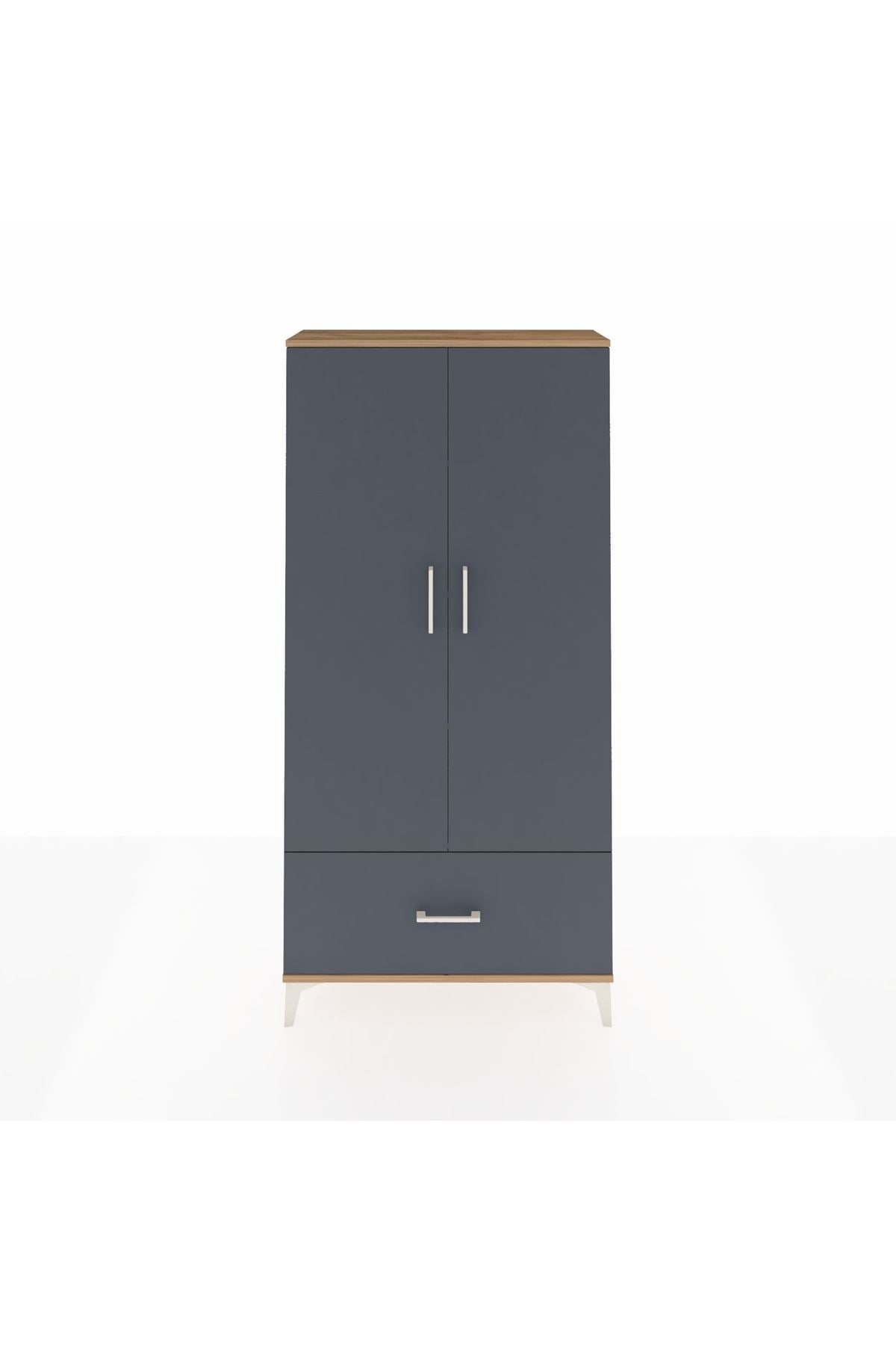 Arges Dolap 4 Raflı Tek Çekmeceli 2 Kapaklı 88x30x182 Çam-Antrasit