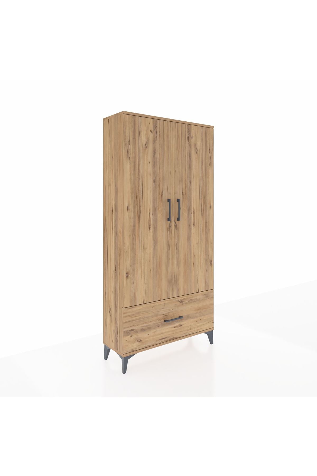 Arges Dolap 4 Raflı Tek Çekmeceli 2 Kapaklı 88x30x182 Çam-Çam