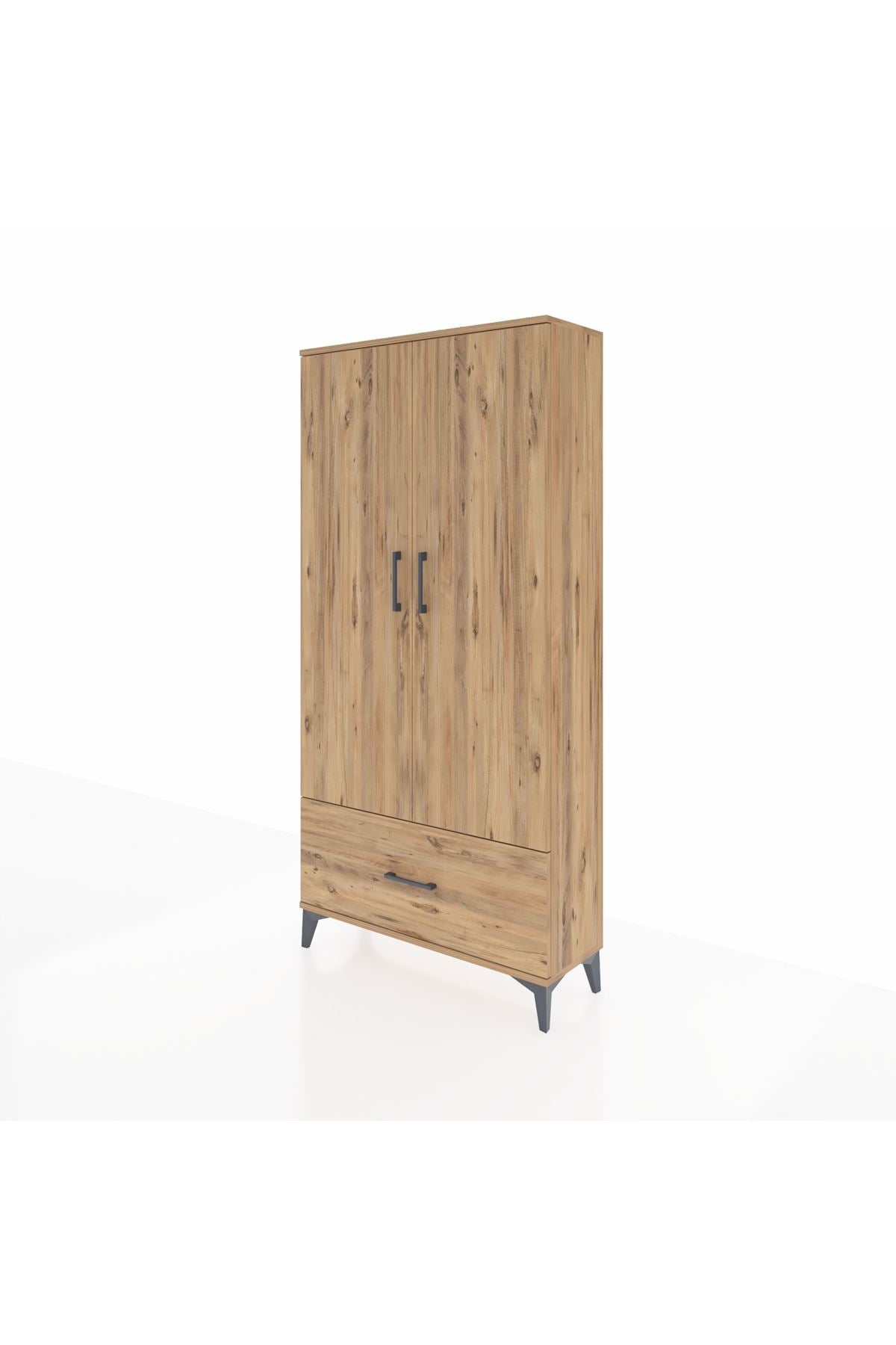 Arges Dolap 4 Raflı Tek Çekmeceli 2 Kapaklı 88x30x182 Çam-Çam