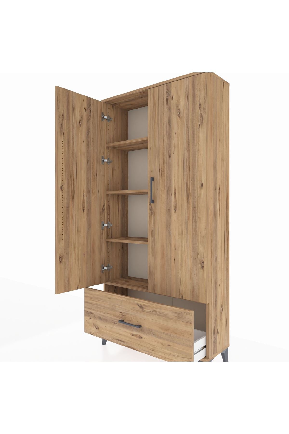 Arges Dolap 4 Raflı Tek Çekmeceli 2 Kapaklı 88x30x182 Çam-Çam