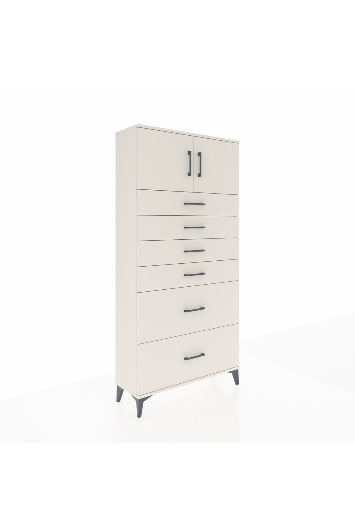 Arges Dolap Tek Raflı 6 Çekmeceli 2 Kapaklı 88x30x182 Aytaşı-Aytaşı