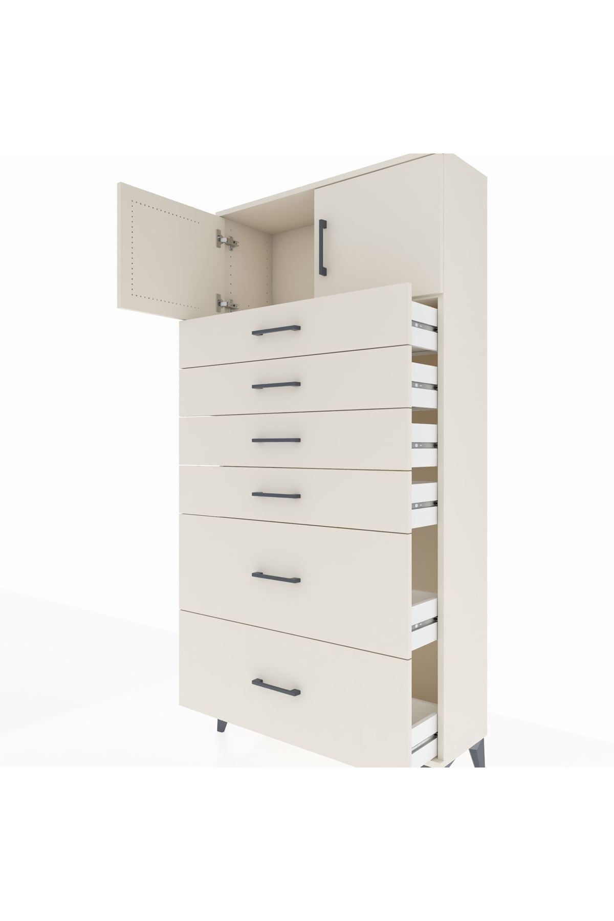 Arges Dolap Tek Raflı 6 Çekmeceli 2 Kapaklı 88x30x182 Aytaşı-Aytaşı