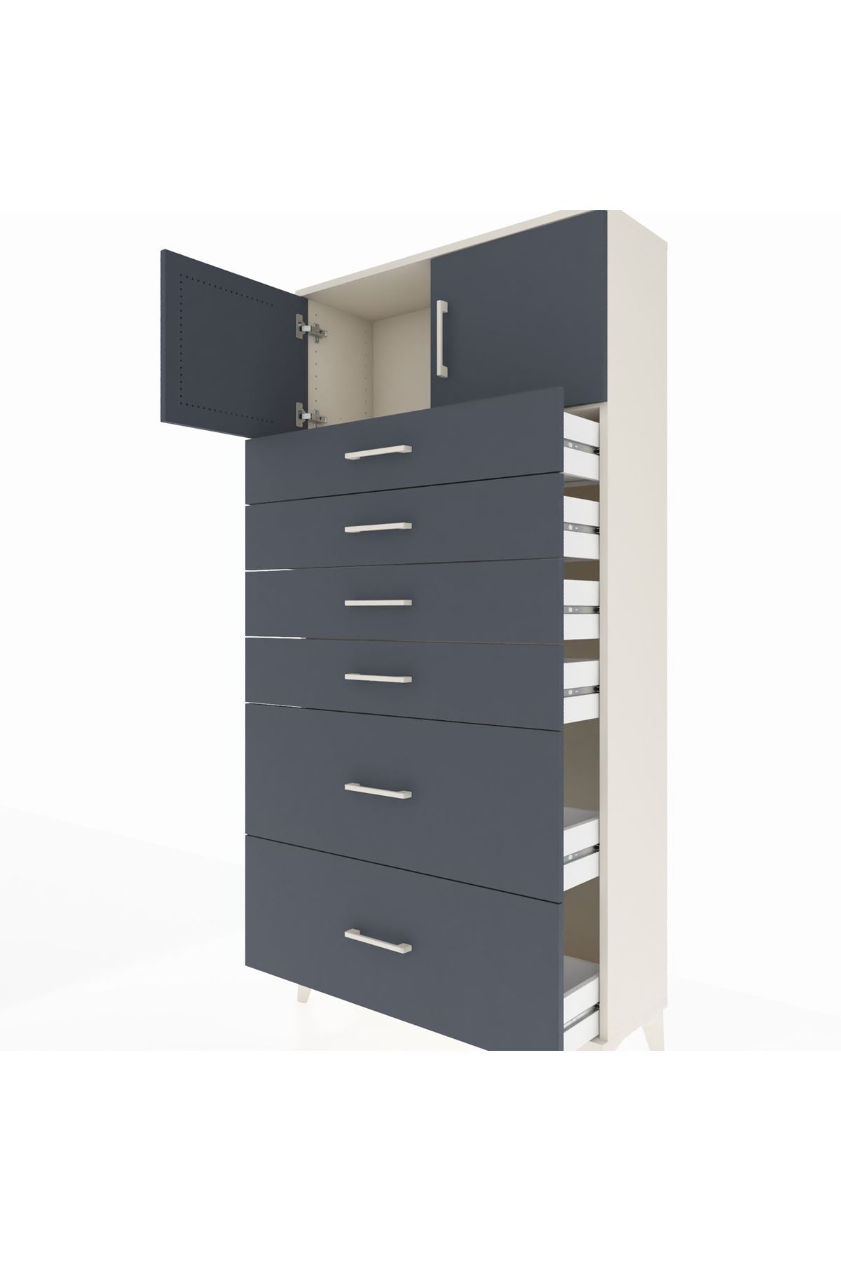 Arges Dolap Tek Raflı 6 Çekmeceli 2 Kapaklı 88x30x182 Aytaşı-Antrasit