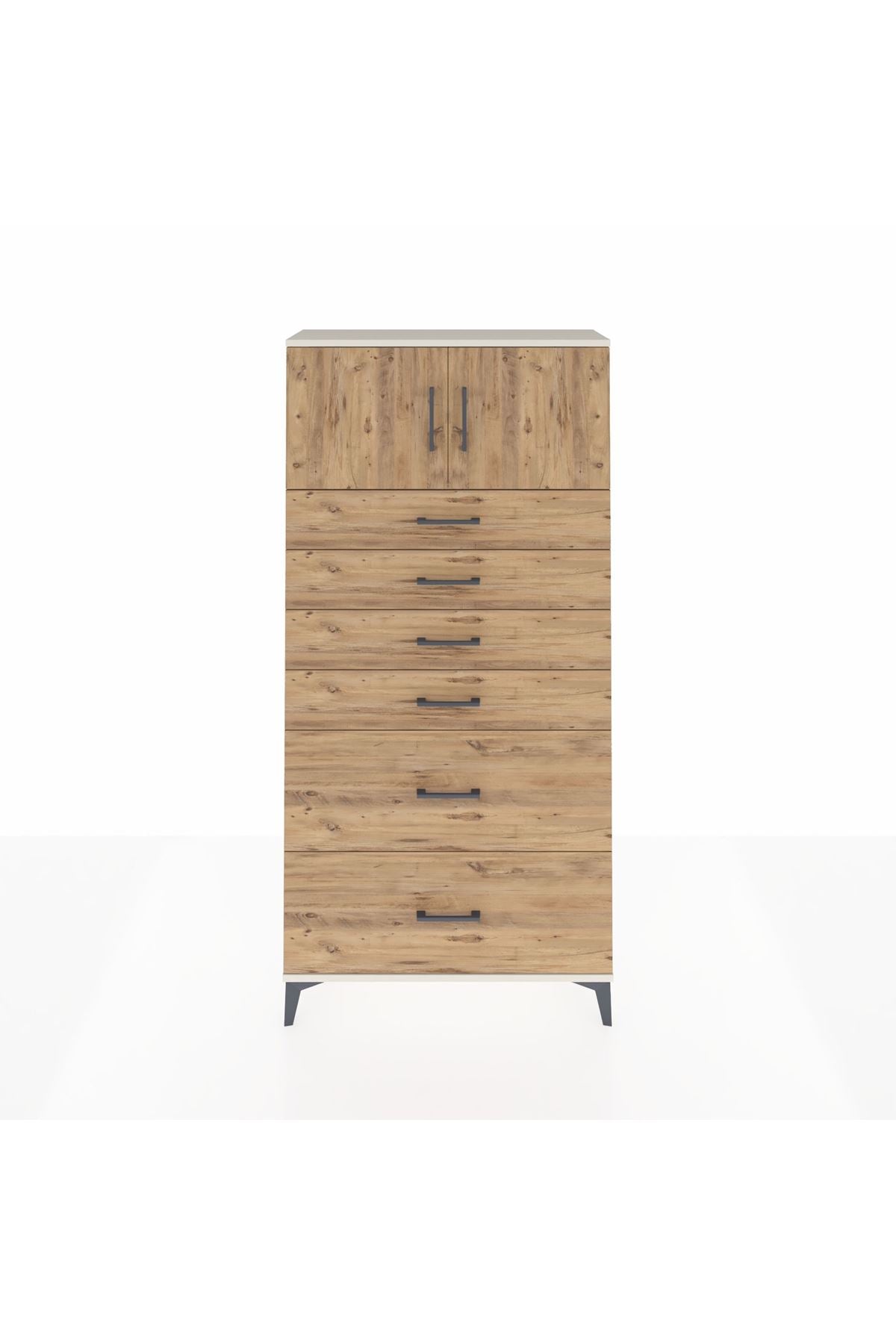 Arges Dolap Tek Raflı 6 Çekmeceli 2 Kapaklı 88x30x182 Aytaşı-Çam