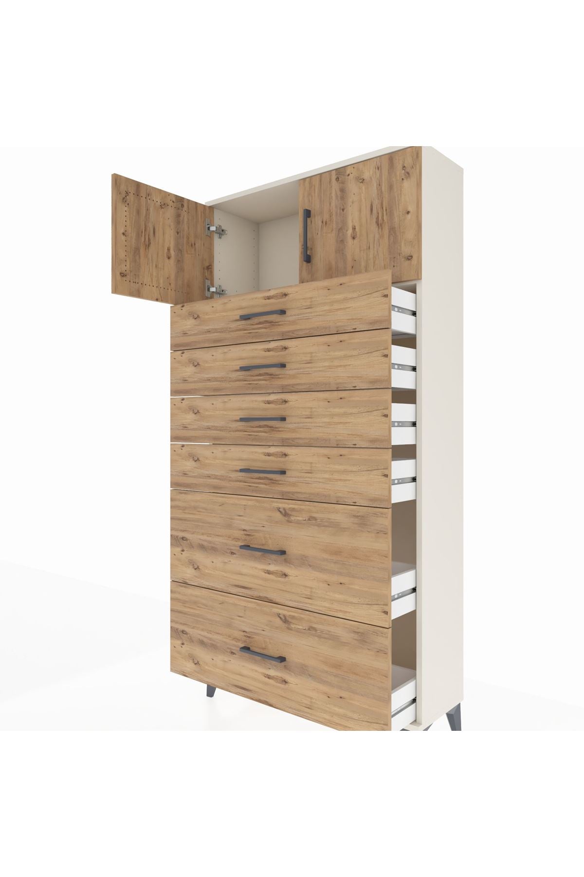 Arges Dolap Tek Raflı 6 Çekmeceli 2 Kapaklı 88x30x182 Aytaşı-Çam