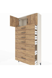 Arges Dolap Tek Raflı 6 Çekmeceli 2 Kapaklı 88x30x182 Aytaşı-Çam