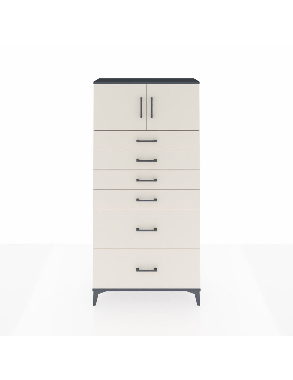 Arges Dolap Tek Raflı 6 Çekmeceli 2 Kapaklı 88x30x182 Antrasit-Aytaşı