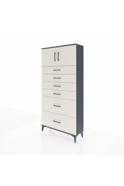 Arges Dolap Tek Raflı 6 Çekmeceli 2 Kapaklı 88x30x182 Antrasit-Aytaşı