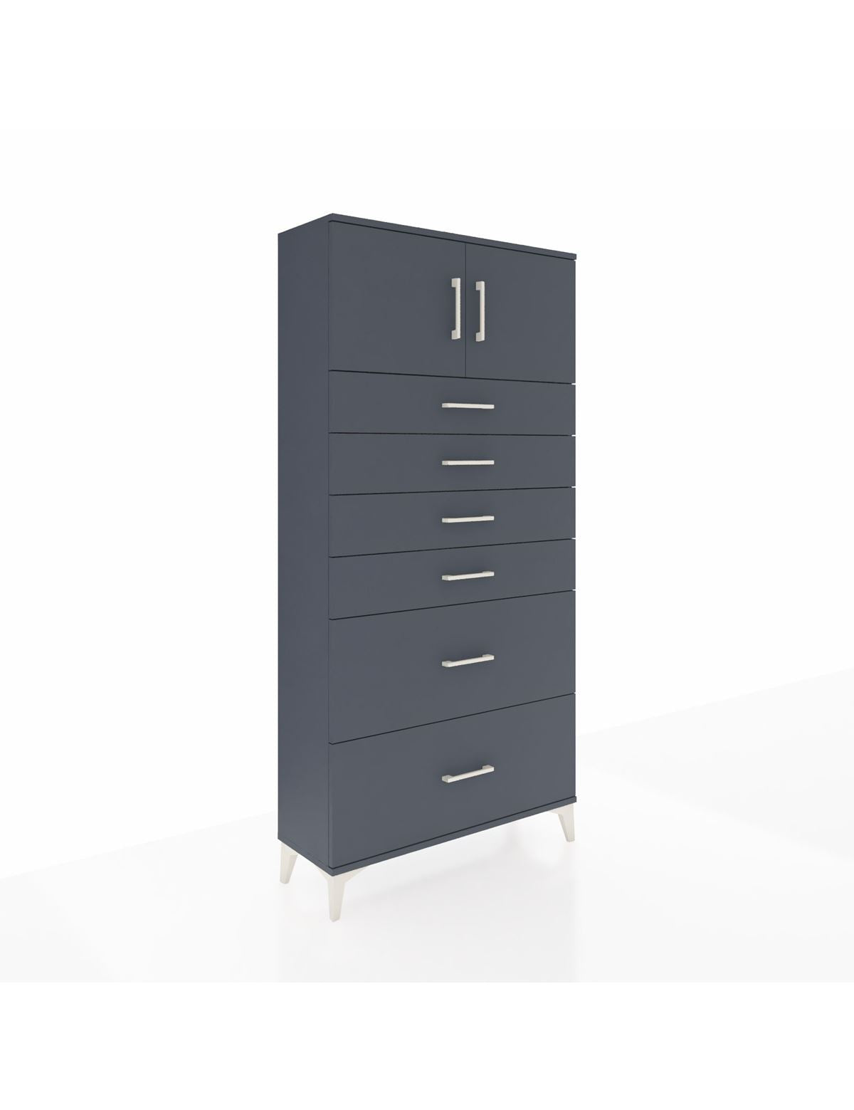 Arges Dolap Tek Raflı 6 Çekmeceli 2 Kapaklı 88x30x182 Antrasit-Antrasit