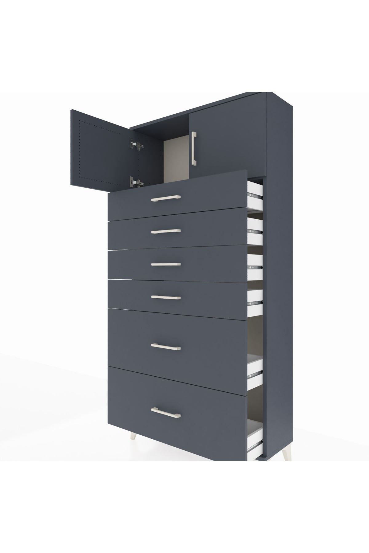 Arges Dolap Tek Raflı 6 Çekmeceli 2 Kapaklı 88x30x182 Antrasit-Antrasit