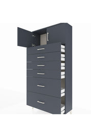 Arges Dolap Tek Raflı 6 Çekmeceli 2 Kapaklı 88x30x182 Antrasit-Antrasit