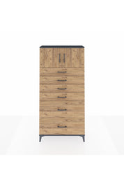 Arges Dolap Tek Raflı 6 Çekmeceli 2 Kapaklı 88x30x182 Antrasit-Çam