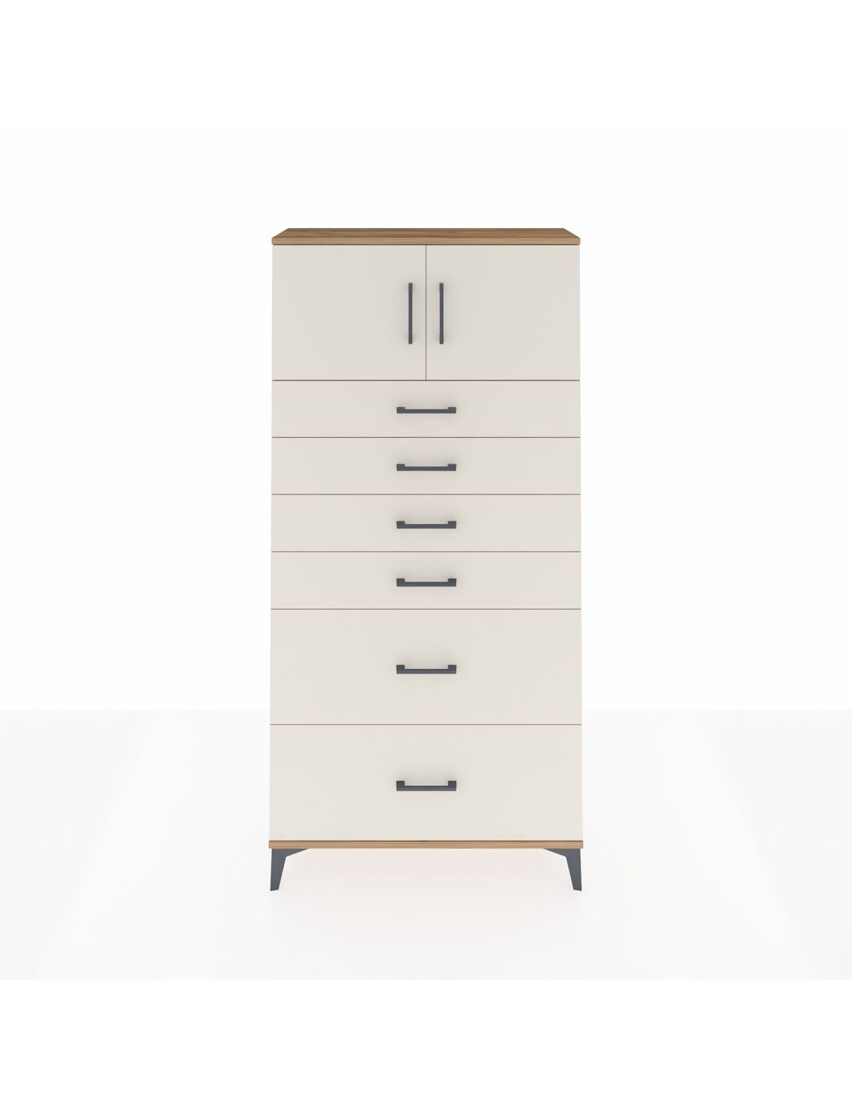 Arges Dolap Tek Raflı 6 Çekmeceli 2 Kapaklı 88x30x182 Çam-Aytaşı