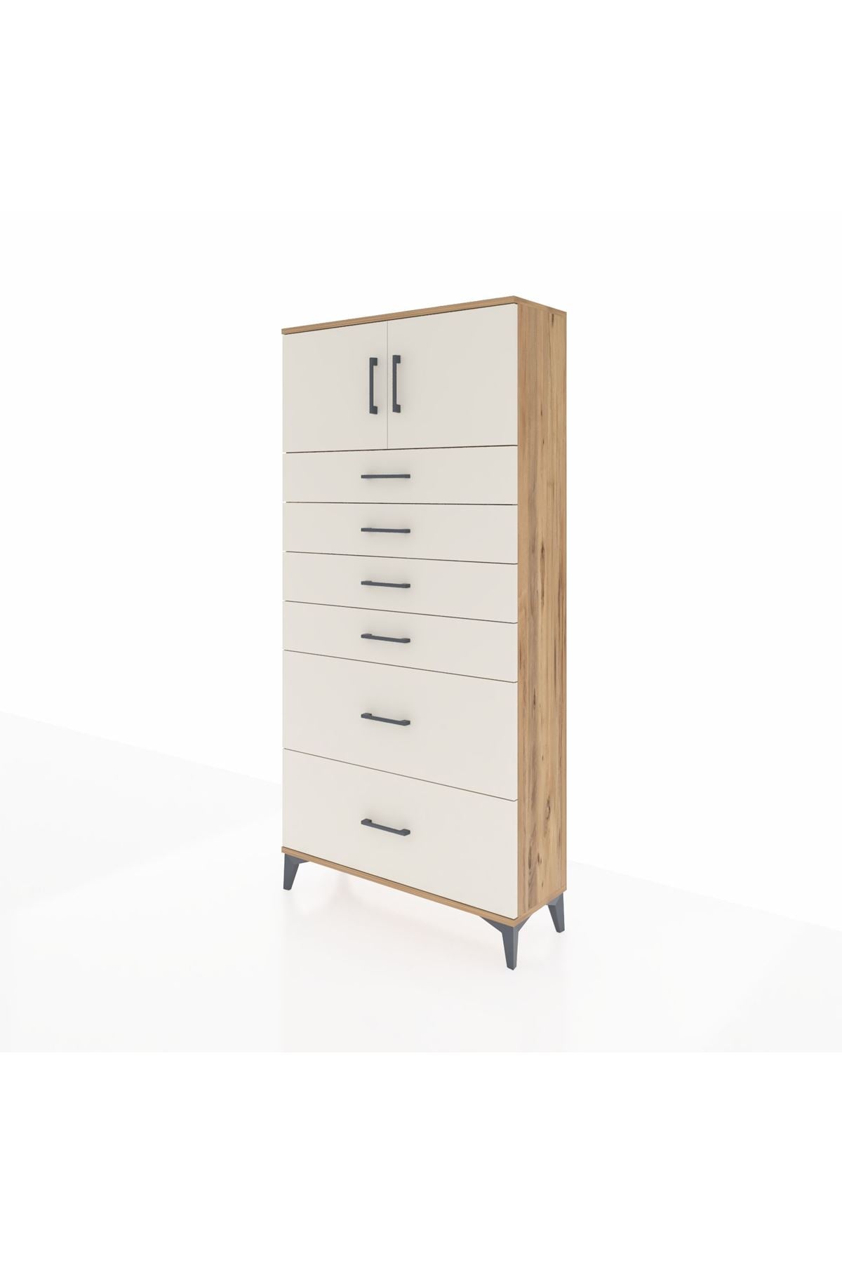 Arges Dolap Tek Raflı 6 Çekmeceli 2 Kapaklı 88x30x182 Çam-Aytaşı