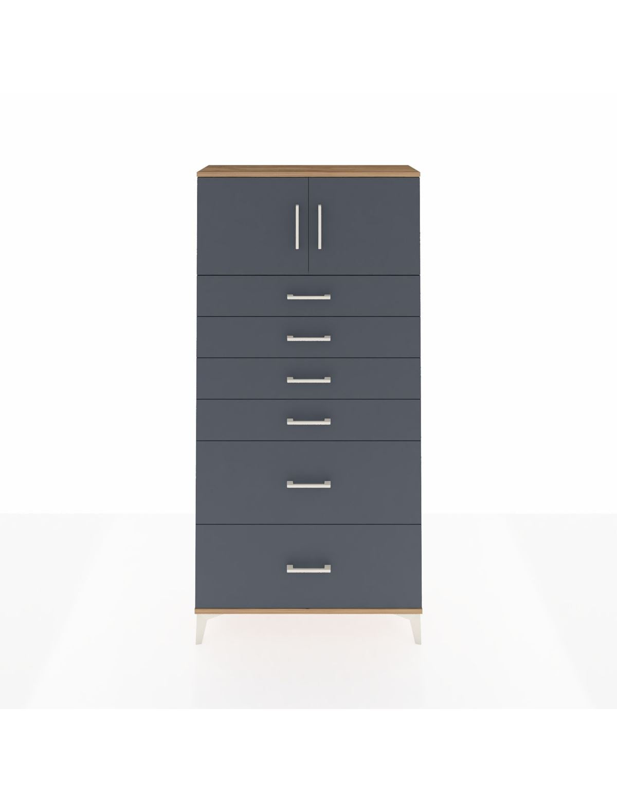 Arges Dolap Tek Raflı 6 Çekmeceli 2 Kapaklı 88x30x182 Çam-Antrasit