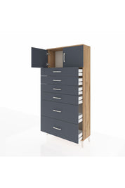 Arges Dolap Tek Raflı 6 Çekmeceli 2 Kapaklı 88x30x182 Çam-Antrasit