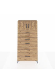 Arges Dolap Tek Raflı 6 Çekmeceli 2 Kapaklı 88x30x182 Çam-Çam