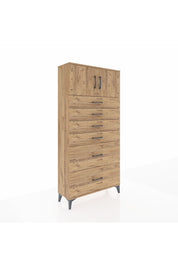 Arges Dolap Tek Raflı 6 Çekmeceli 2 Kapaklı 88x30x182 Çam-Çam