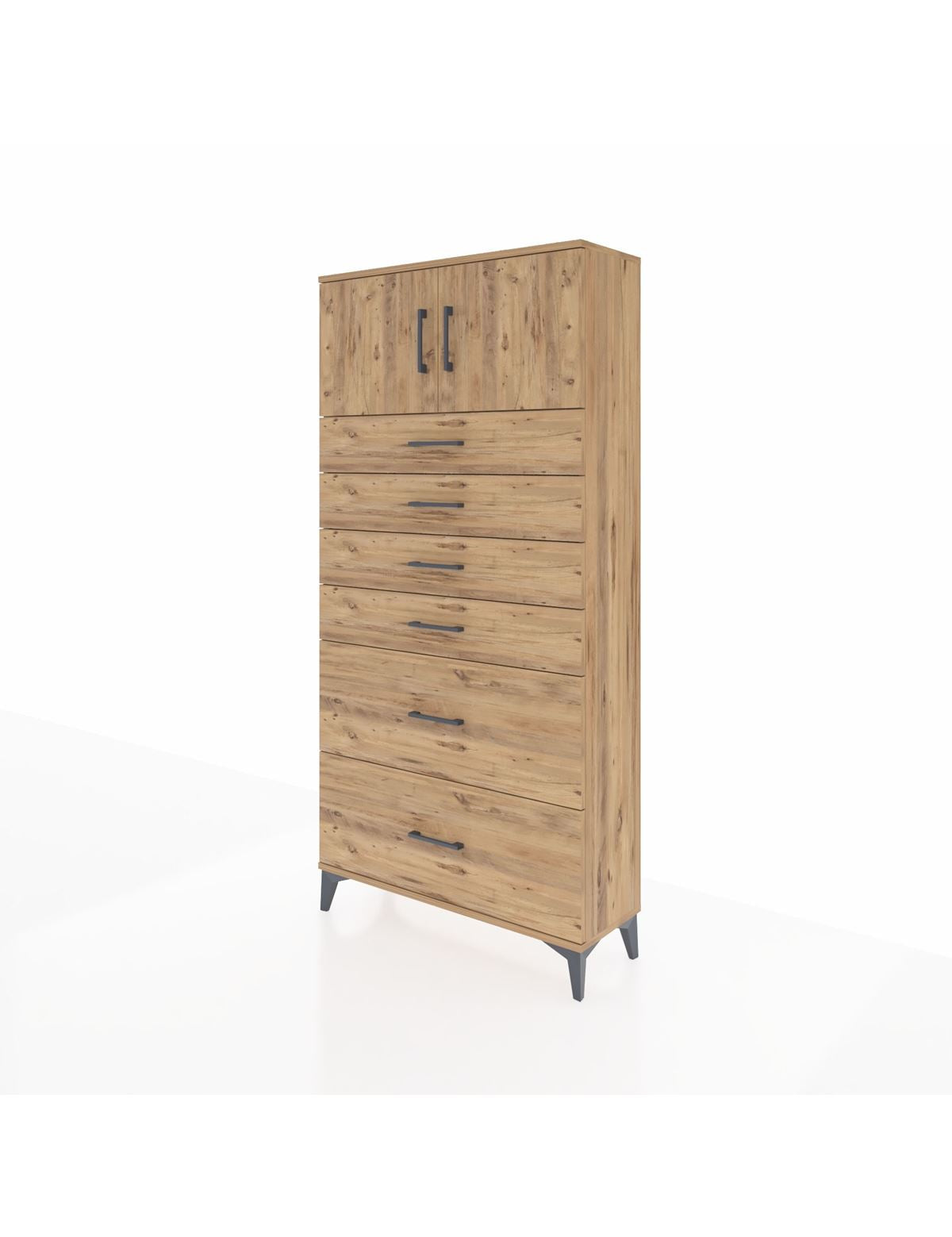 Arges Dolap Tek Raflı 6 Çekmeceli 2 Kapaklı 88x30x182 - S24M017V9A