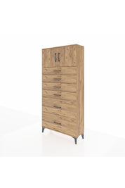 Arges Dolap Tek Raflı 6 Çekmeceli 2 Kapaklı 88x30x182 Çam-Çam