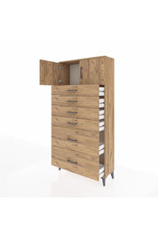 Arges Dolap Tek Raflı 6 Çekmeceli 2 Kapaklı 88x30x182 Çam-Çam