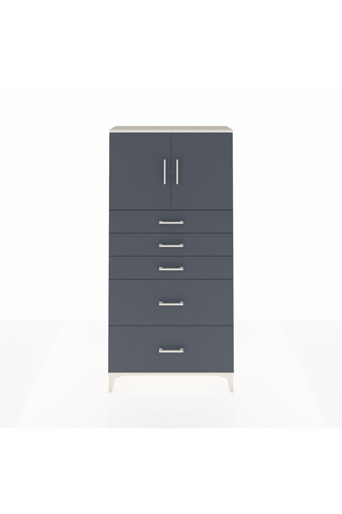 Arges Dolap 2 Raflı 5 Çekmeceli 2 Kapaklı 88x30x182 Aytaşı-Antrasit