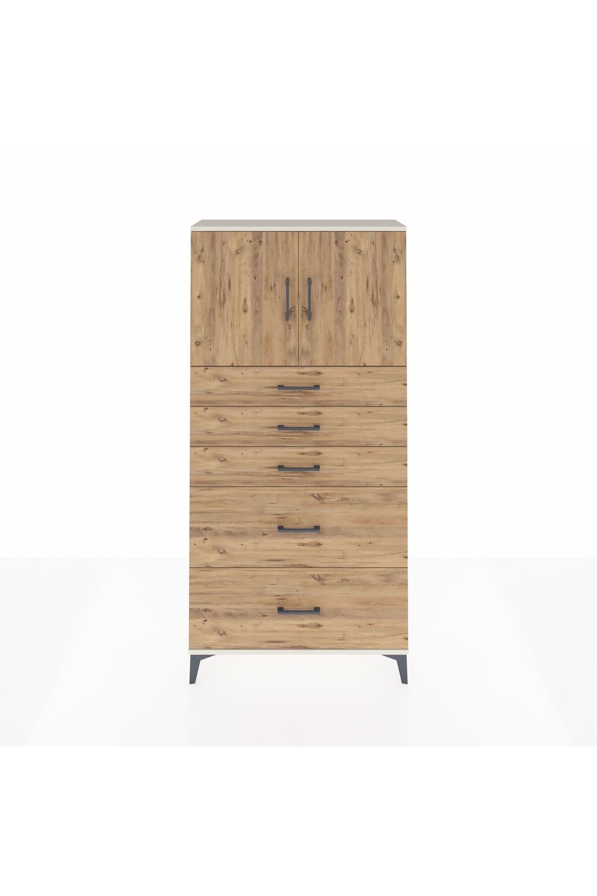 Arges Dolap 2 Raflı 5 Çekmeceli 2 Kapaklı 88x30x182 Aytaşı-Çam