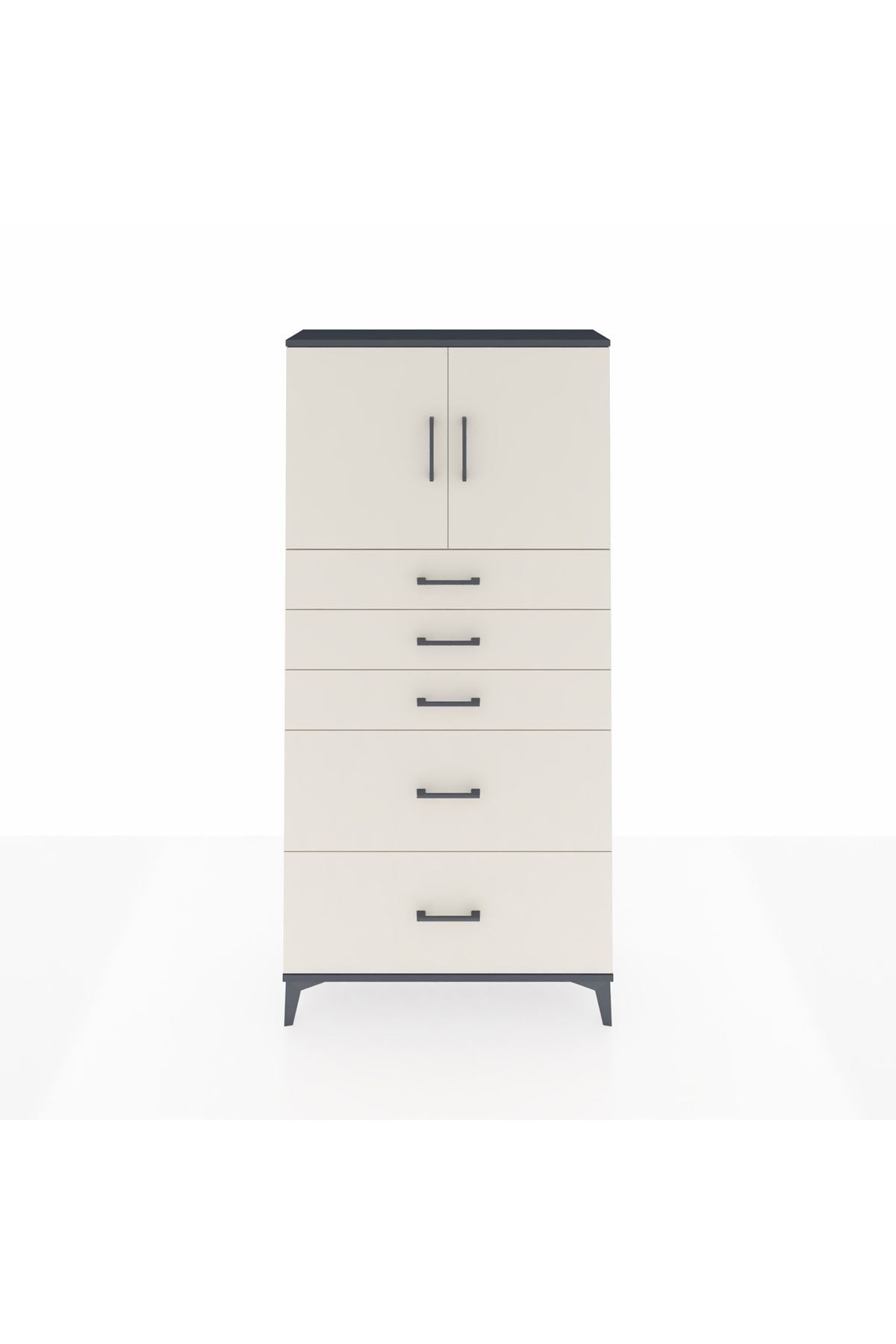 Arges Dolap 2 Raflı 5 Çekmeceli 2 Kapaklı 88x30x182 Antrasit-Aytaşı