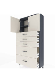 Arges Dolap 2 Raflı 5 Çekmeceli 2 Kapaklı 88x30x182 Antrasit-Aytaşı