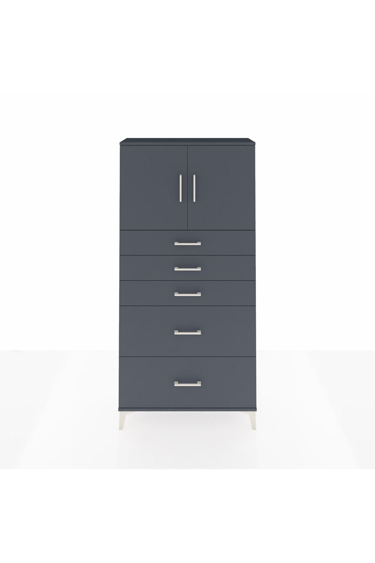 Arges Dolap 2 Raflı 5 Çekmeceli 2 Kapaklı 88x30x182 Antrasit-Antrasit