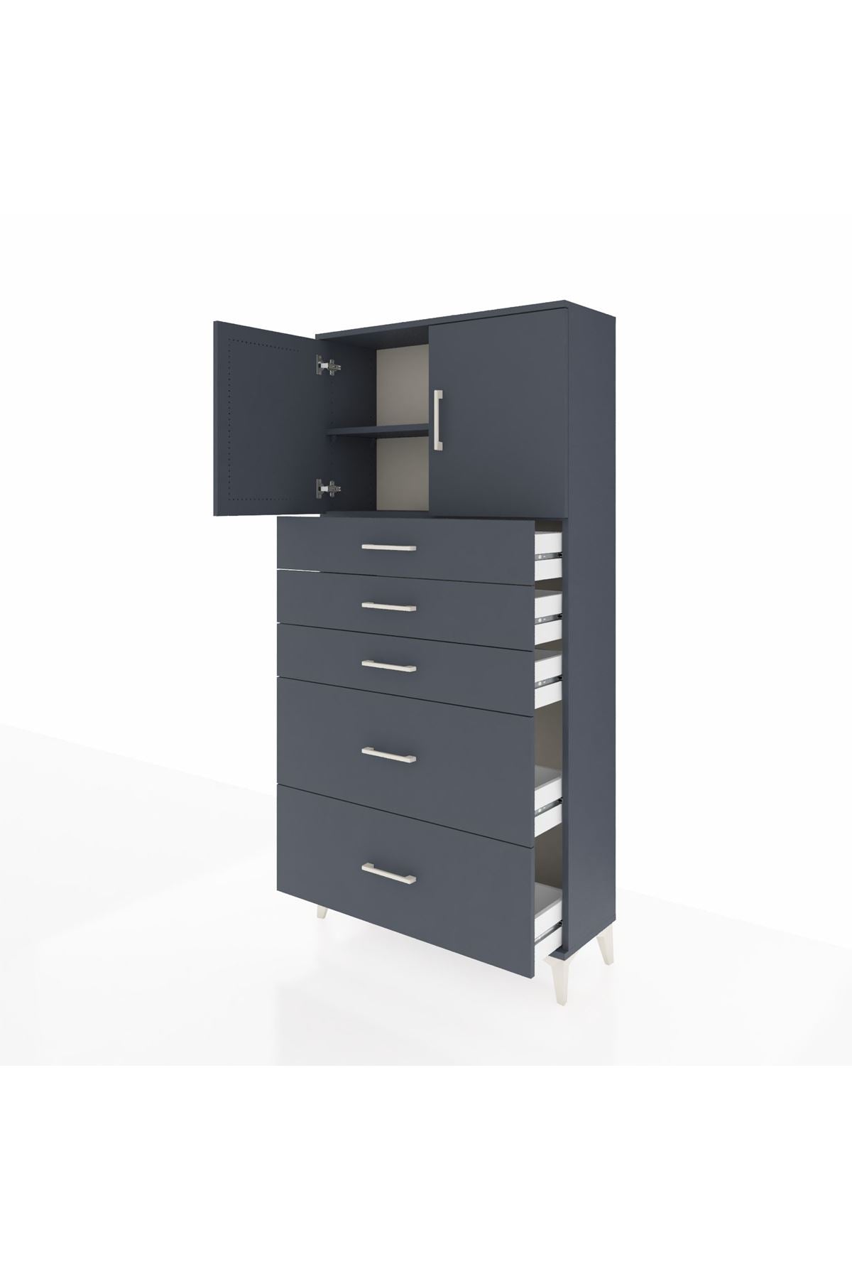 Arges Dolap 2 Raflı 5 Çekmeceli 2 Kapaklı 88x30x182 Antrasit-Antrasit