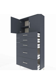 Arges Dolap 2 Raflı 5 Çekmeceli 2 Kapaklı 88x30x182 Antrasit-Antrasit