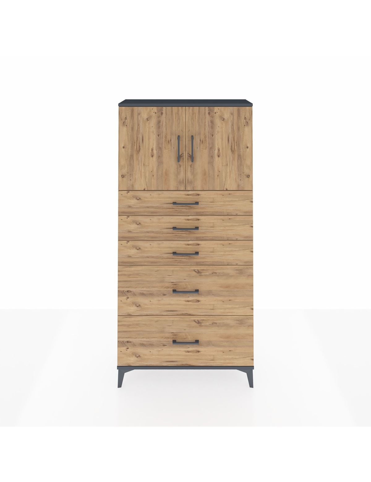 Arges Dolap 2 Raflı 5 Çekmeceli 2 Kapaklı 88x30x182 Antrasit-Çam