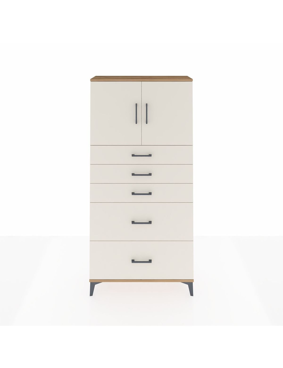 Arges Dolap 2 Raflı 5 Çekmeceli 2 Kapaklı 88x30x182 Çam-Aytaşı