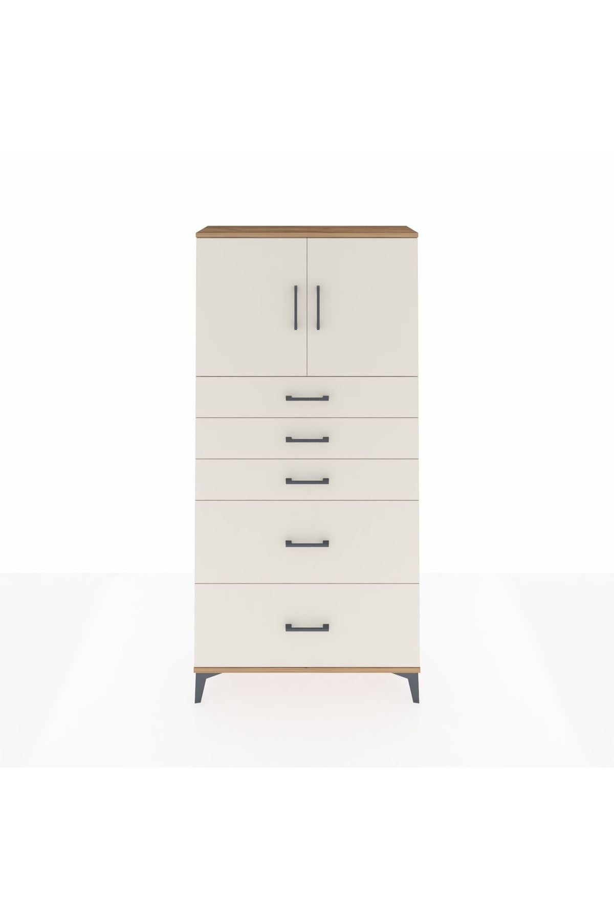 Arges Dolap 2 Raflı 5 Çekmeceli 2 Kapaklı 88x30x182 Çam-Aytaşı