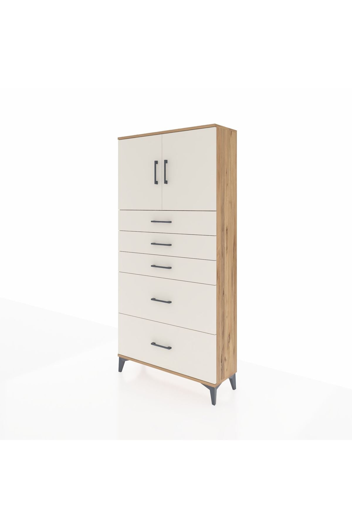 Arges Dolap 2 Raflı 5 Çekmeceli 2 Kapaklı 88x30x182 Çam-Aytaşı